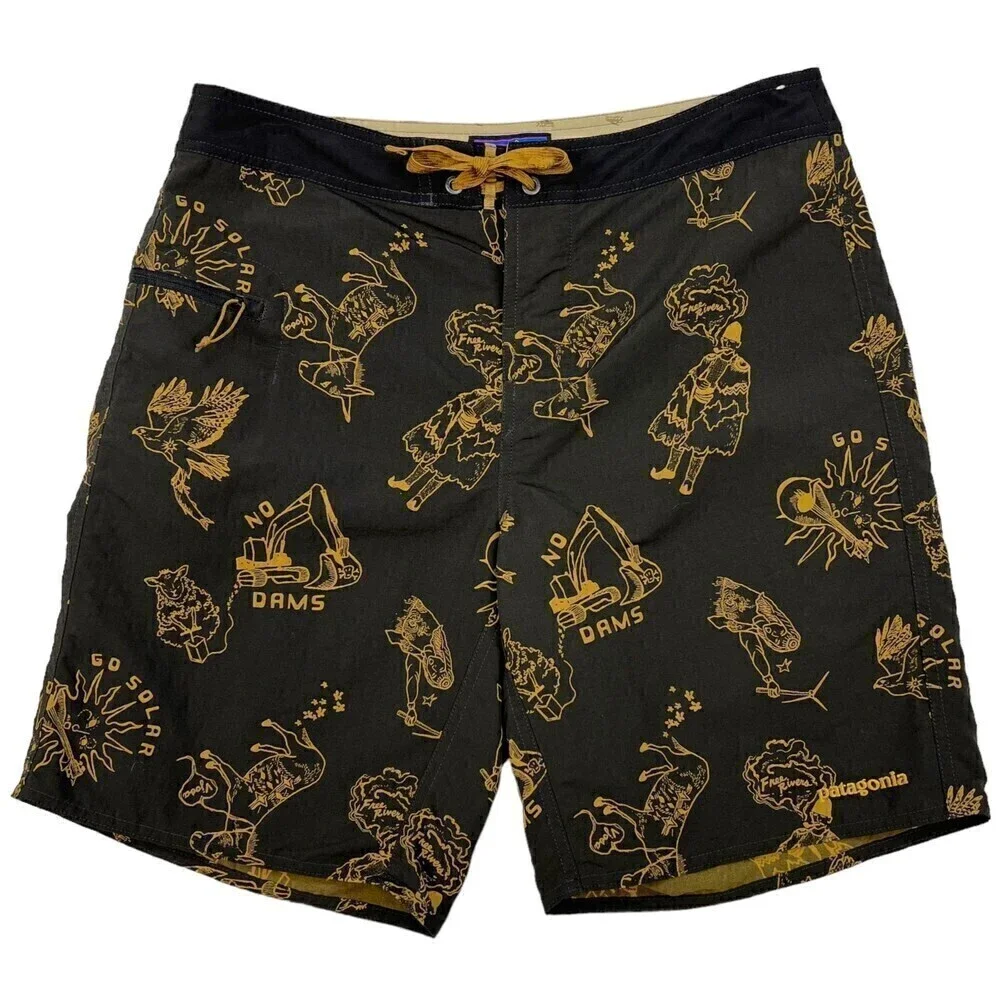 Patagonia Men's Wavefarer No Dams Boardshorts Balkan Bust/Ink Black 32x9